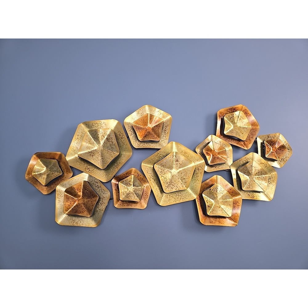 Metal Wall Decor Sculpture Boho Geometric Elements Decoration 3D Gold Copper Ton